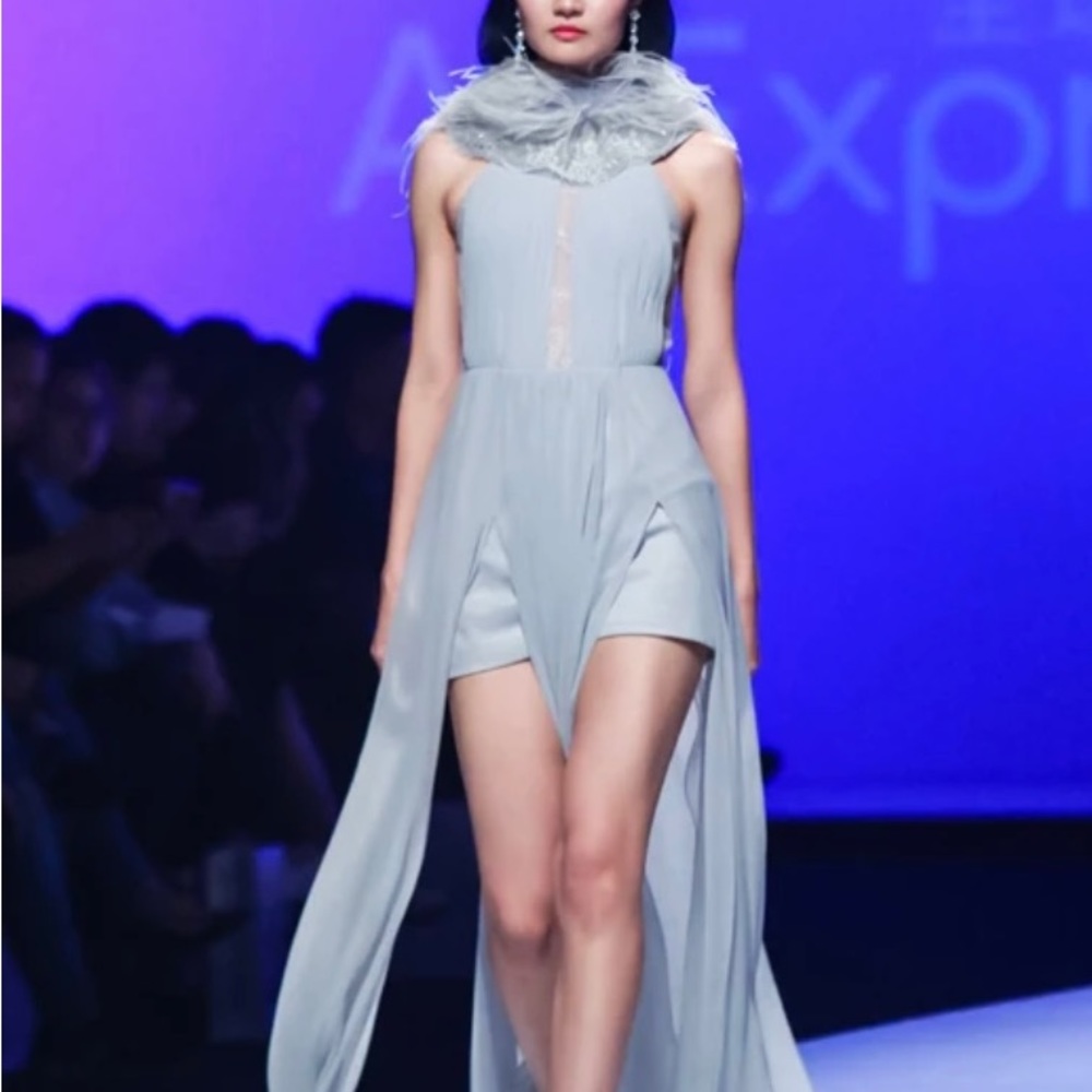 Grey long flowing never worn unique backless